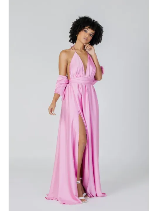 Zartrosa, langes Abendkleid mit Schlitz