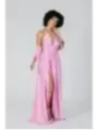 Zartrosa, langes Abendkleid mit Schlitz