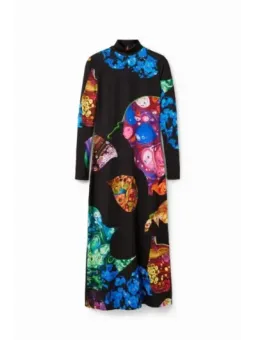 Schwarzes Kleid mit buntem Print