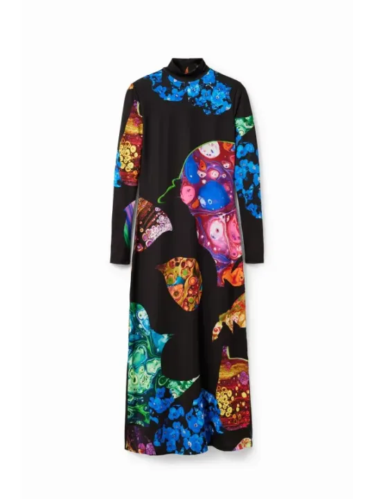 Schwarzes Kleid mit buntem Print