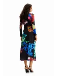 Blumenmuster schwarzes Kleid Desigual Rückenansicht