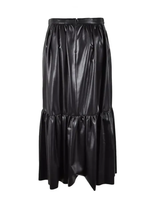Schwarzer Lederrock mit Falten