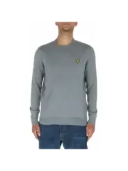 Grauer Strickpullover mit gelbem Logo