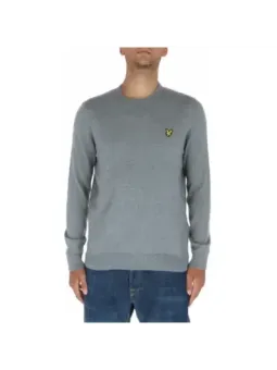 Grauer Strickpullover mit gelbem Logo