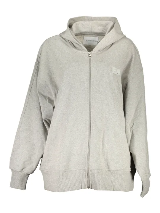 Calvin Klein Damen Langarm-Kapuzen-Sweatshirt Grau