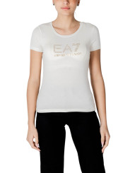 Weißes EA7 Glitzer Logo T-Shirt