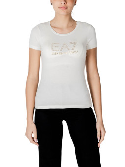 Weißes EA7 Glitzer Logo T-Shirt