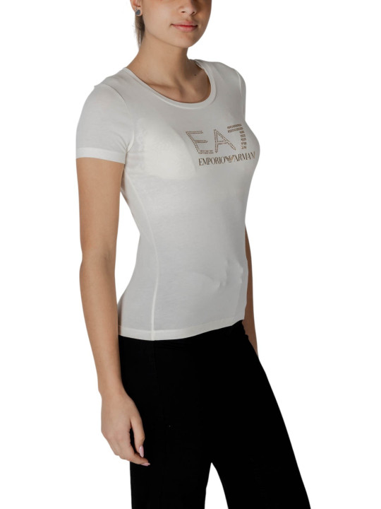 Weißes Ea7 Baumwoll-T-Shirt mit Strasssteinen