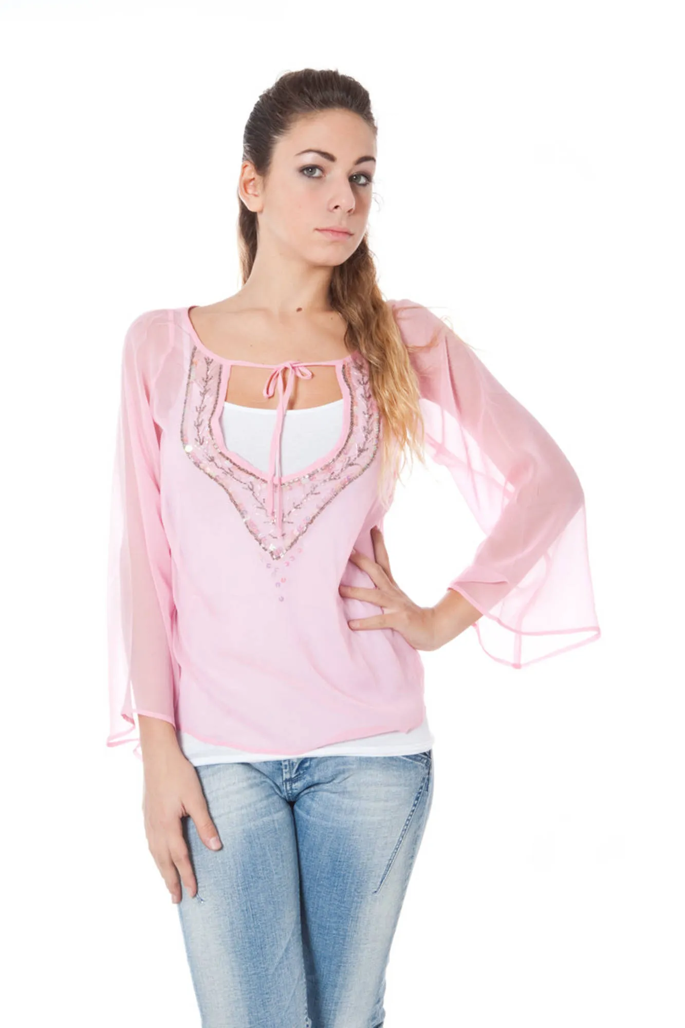 Damen LANGARM-T-SHIRT Rosa P2300341A04000PITT_D33E225_ROSA1411