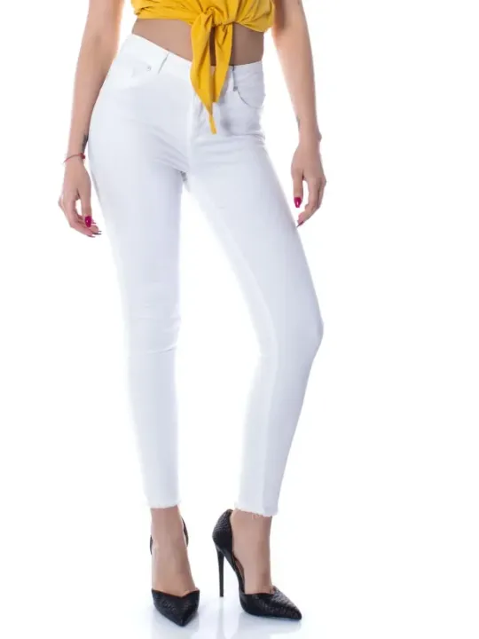 Creme Jeans hohe Taille gerades Bein