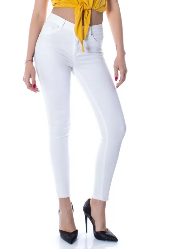 Creme Jeans hohe Taille gerades Bein