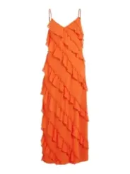 Orange Rüschenärmelloses Vila Sommerkleid