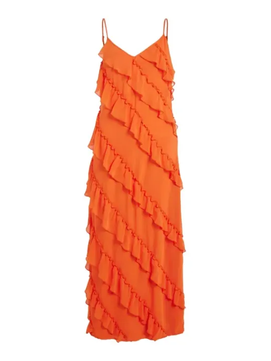 Orange Rüschenärmelloses Vila Sommerkleid