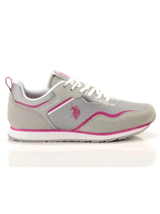 Graue Damen-Sneakers mit Pinkem Akzent