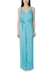 Hellerblauer V-Ausschnitt Spaghetti-Jumpsuit mit Gürtel