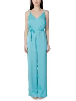 Hellerblauer V-Ausschnitt Spaghetti-Jumpsuit mit Gürtel