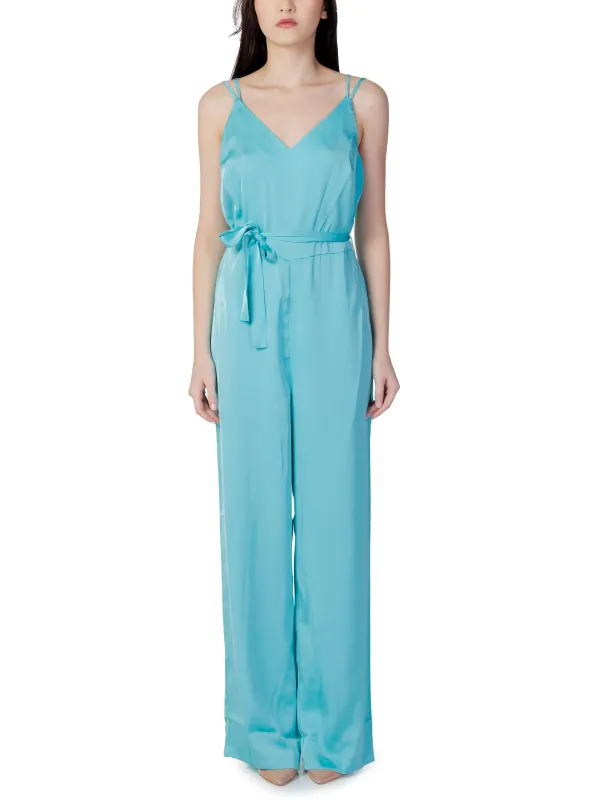 Hellerblauer V-Ausschnitt Spaghetti-Jumpsuit mit Gürtel