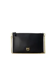 Schwarze Lederhandtasche mit Goldkette