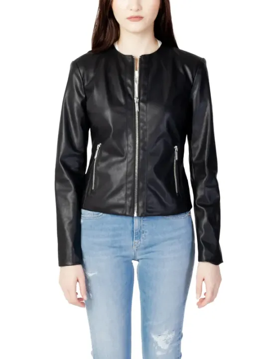 Schwarze Armani Exchange Lederjacke Reißverschluss