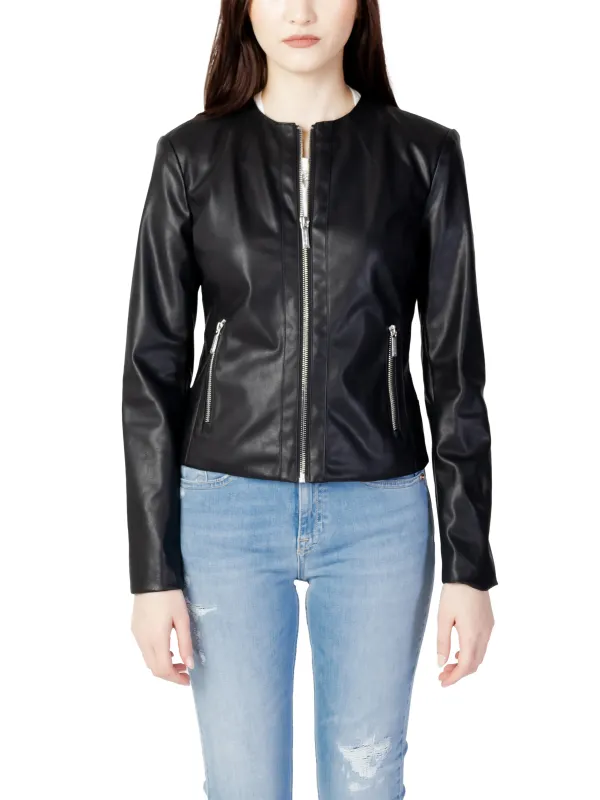 Schwarze Armani Exchange Lederjacke Reißverschluss