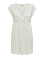 Off-weißes Wickelkleid mit kurzen Ärmeln