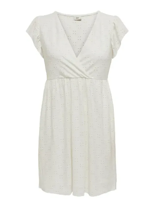 Off-weißes Wickelkleid mit kurzen Ärmeln