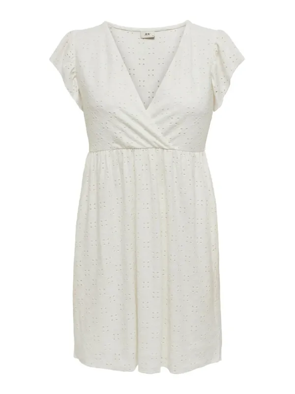 Off-weißes Wickelkleid mit kurzen Ärmeln