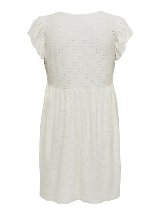 Weißes Baumwollkleid mit Spitze und Rüschen