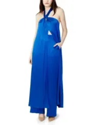 Royalblaues Satin-Halterkleid mit Cutout