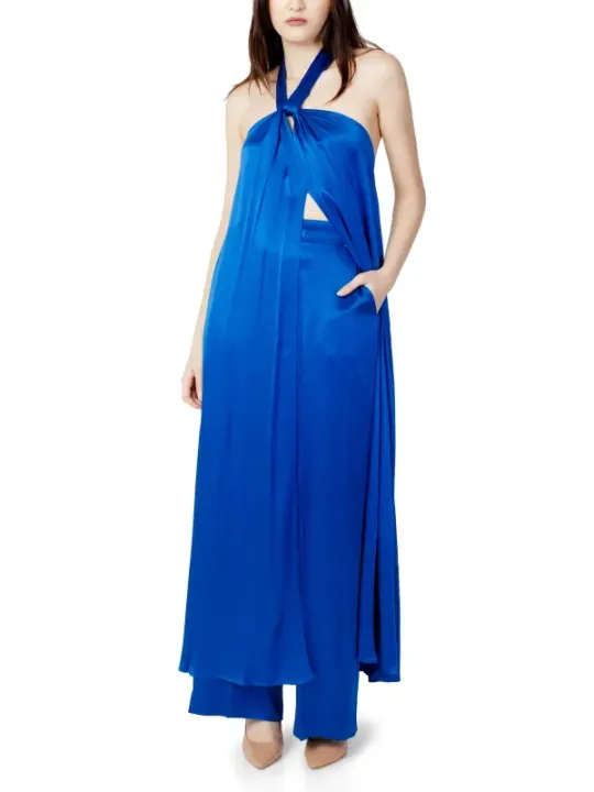 Royalblaues Satin-Halterkleid mit Cutout