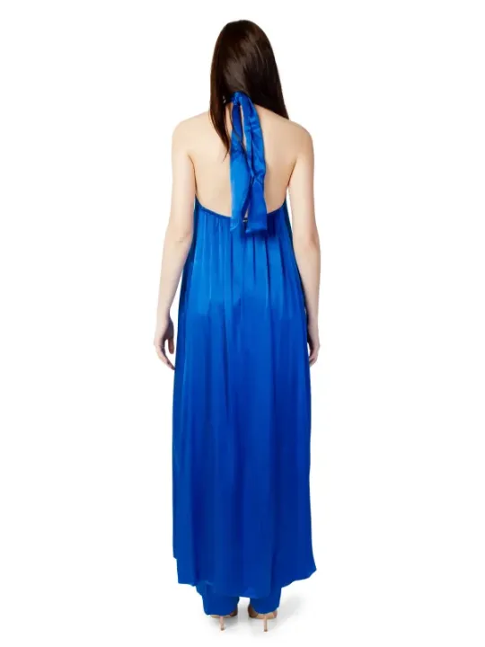 Royalblaues Satin-Maxikleid mit Schleife
