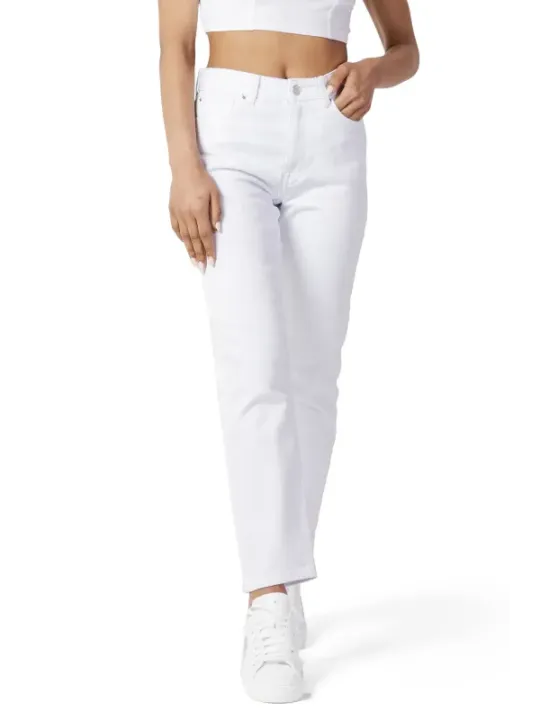 Weiße Jeans, hoher Bund, gerades Bein