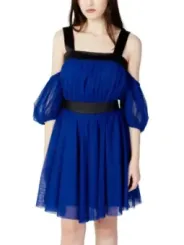 Blaues Samt und Chiffonkleid Hanny