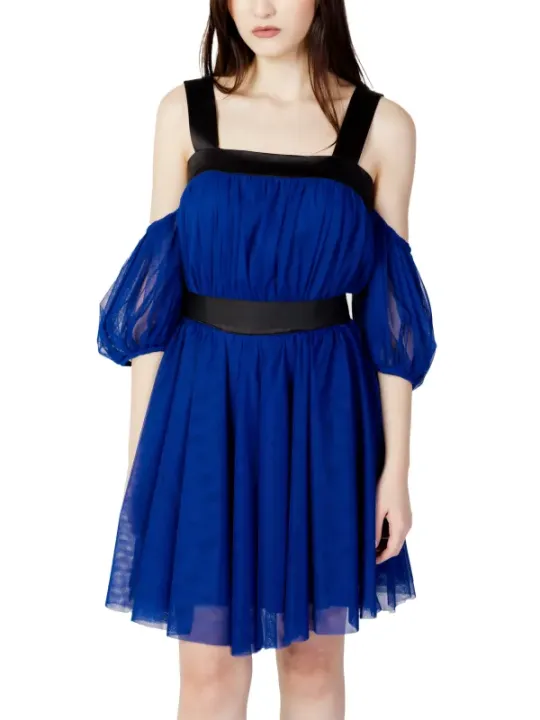 Blaues Samt und Chiffonkleid Hanny