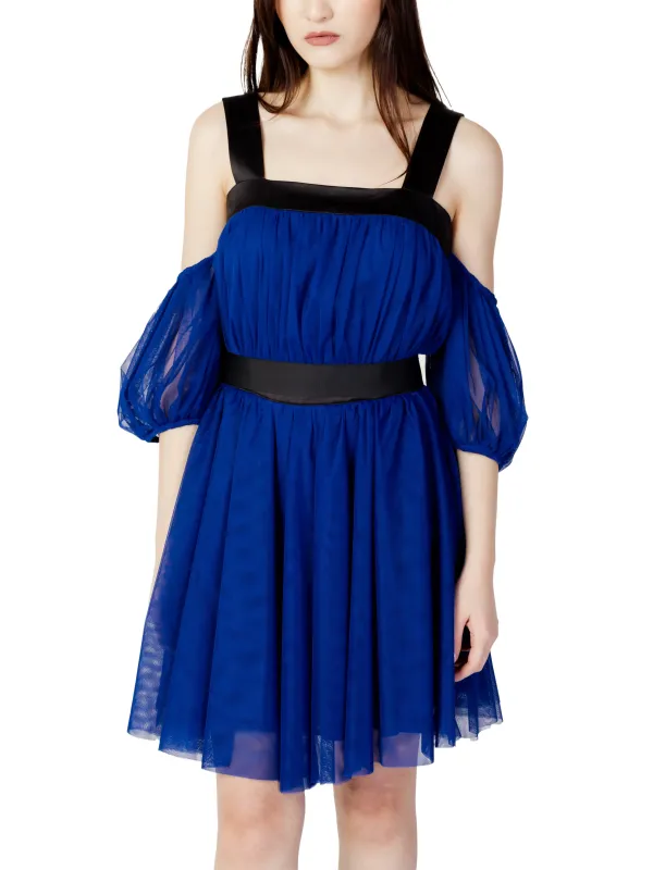 Blaues Samt und Chiffonkleid Hanny