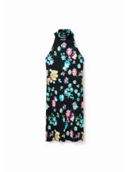 Schwarzes Kleid mit floralem Muster