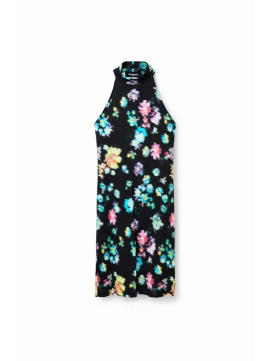 Schwarzes Kleid mit floralem Muster