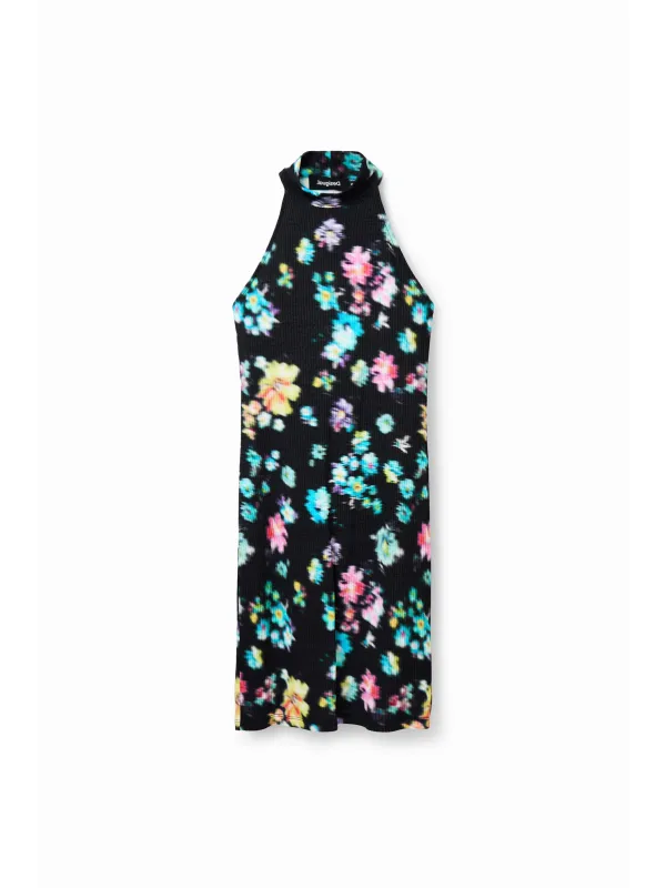 Schwarzes Kleid mit floralem Muster