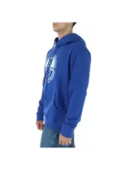 Blauer Kapuzenpullover mit weißem Logo