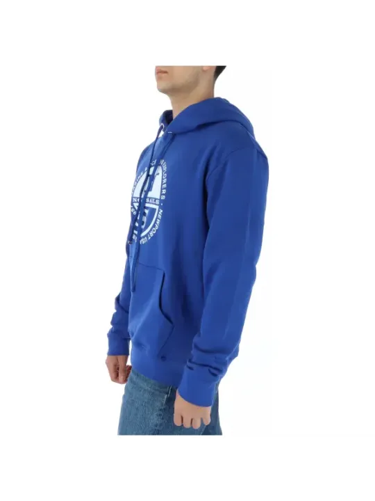 Blauer Kapuzenpullover mit weißem Logo