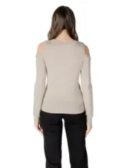 Tan, langärmliger Pullover mit Rundhalsausschnitt