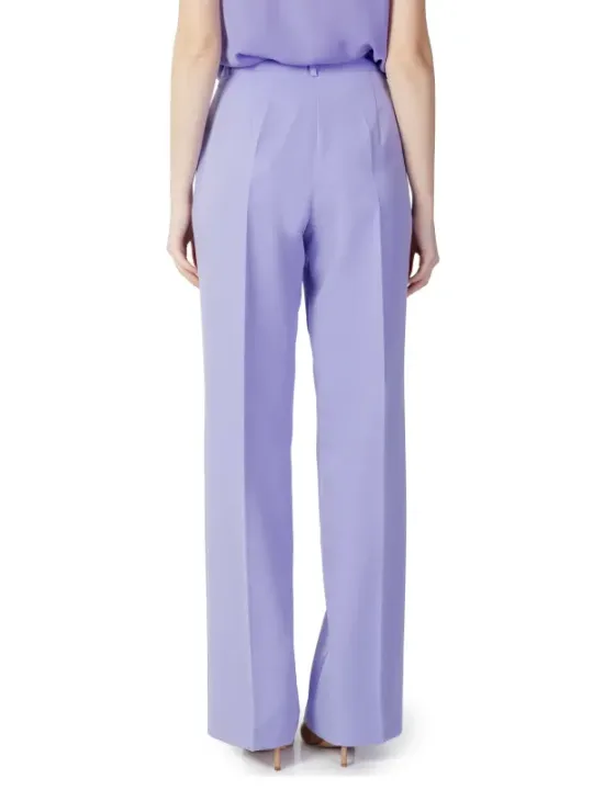 Lila hochtaillierte weite Stoffhose Damen