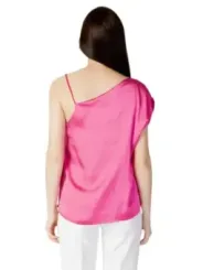 Fuchsia Satin-Ein-Schulter-Bluse Top