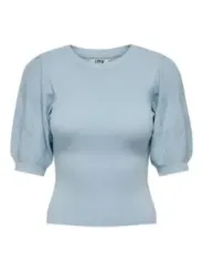 Geripptes blaues Blattmuster Kurzarm-Shirt