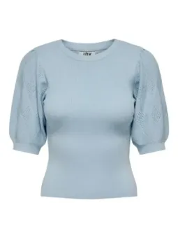 Geripptes blaues Blattmuster Kurzarm-Shirt