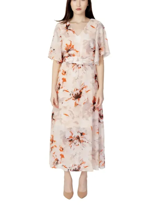 Blumiges, weißes Vila Kleid lang