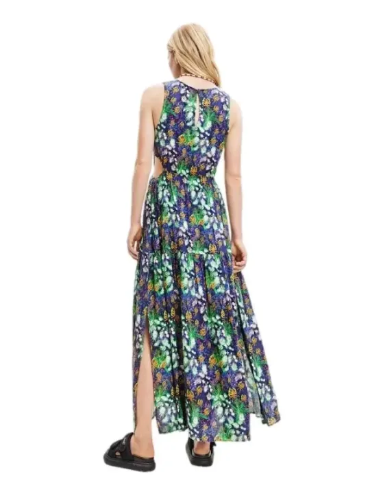 Langes, blumiges Maxikleid mit Schlitz