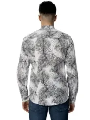 Palmblatt-Print Herrenhemd weiß schwarz