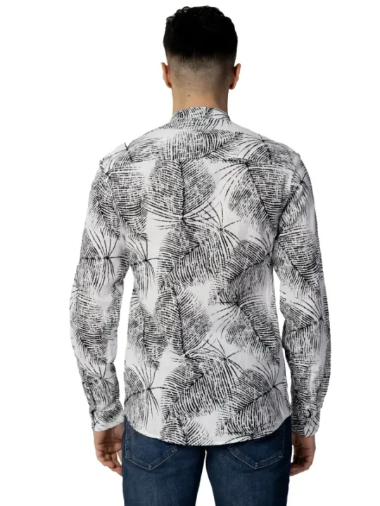 Palmblatt-Print Herrenhemd weiß schwarz