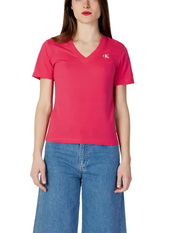 Rosa Calvin Klein V-Ausschnitt T-Shirt